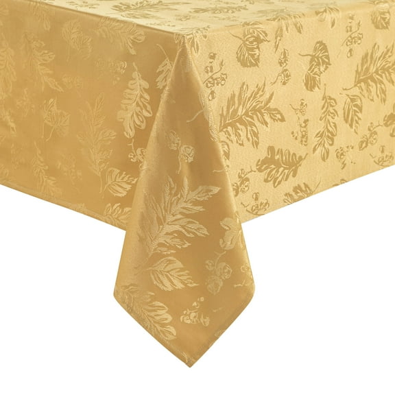 Elegant Woven Leaves Jacquard Damask Tablecloth - 60" x 120" - Gold - Elrene Home Fashions