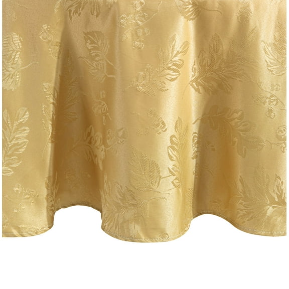 Elegant Woven Leaves Jacquard Damask Tablecloth - 70" Round - Gold - Elrene Home Fashions