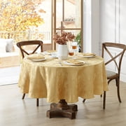 Threadmade Elegant Woven Leaves Jacquard Damask Tablecloth, Gold - 70"W x 70"L Round