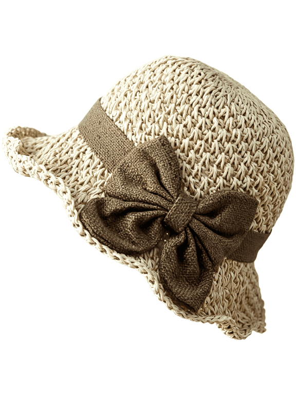 Elegant Woven Straw Sun Hat with Bow, Women Straw Foldable Floppy Beach Hat, Breathable Packable Wide Brim Sun Cap for Summer Travel, 3.1 in Brim Sunshade Cap for Outdoor Garden Party