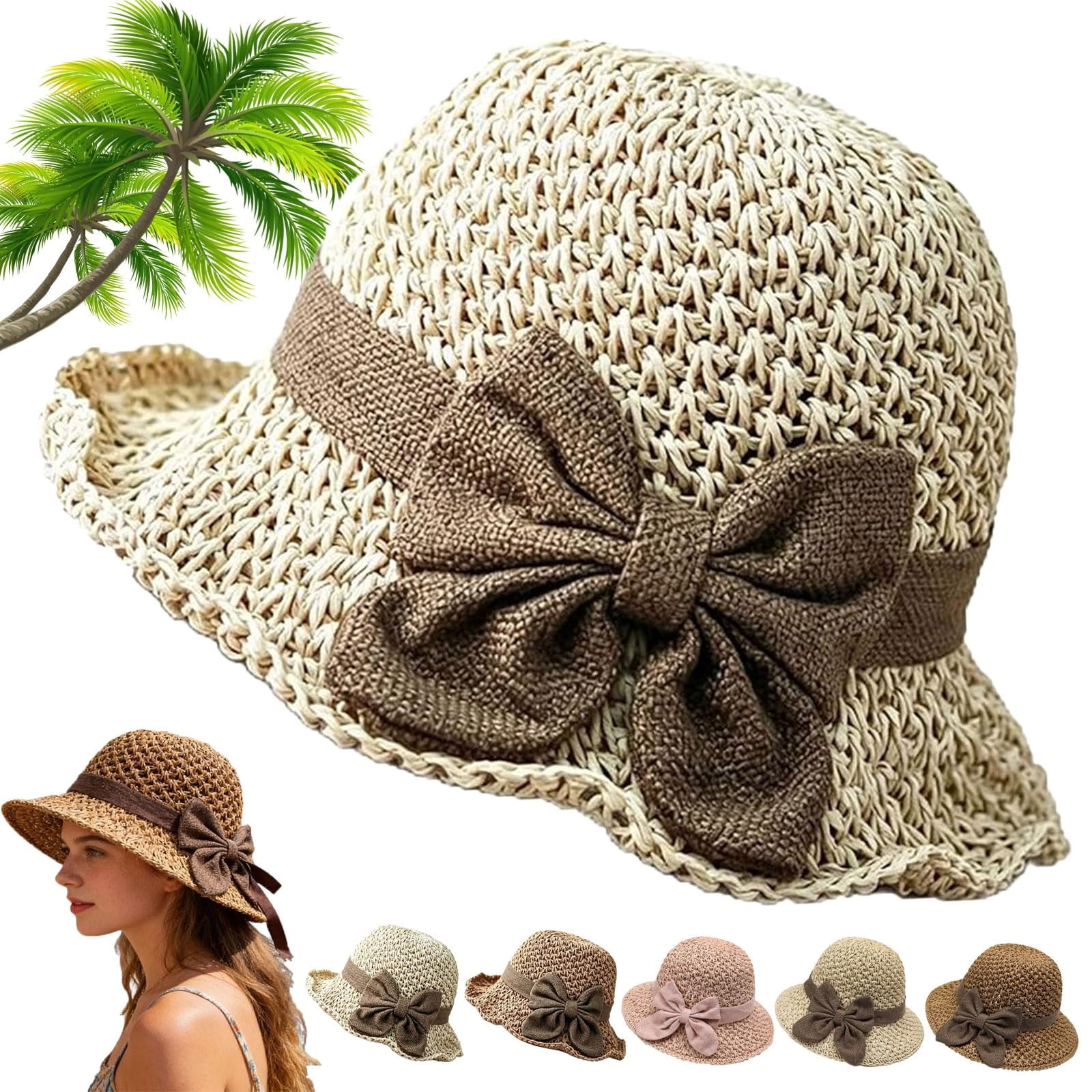 Elegant Woven Straw Sun Hat with Bow, Wide Brim Bucket, Foldable & Breathable Exclusive Navy Packable Wide Bow Sunhat | Toucan Hats main image 4