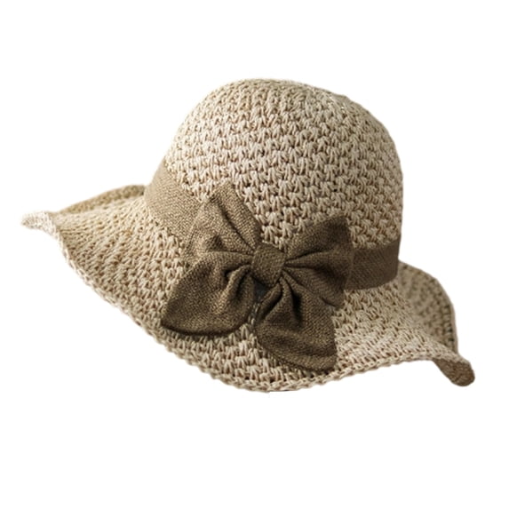 Elegant Woven Straw Sun Hat with Bow 2026 Foldable Summer Beach Straw Hat for Women Breathable Straw Bucket Hats for Travel