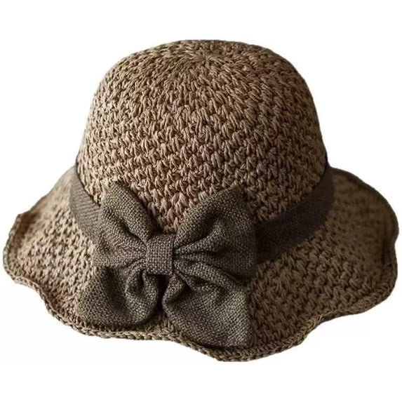 Elegant Woven Straw Sun Hat with Bow Summer Beach Sun Straw Hats for Women Wide Brim Packable Travel Bucket Hats
