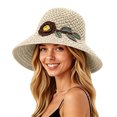 thumbnail image 1 of Elegant Woven Straw Sun Hat with Bow Summer Beach Sun Straw Hats for Women Wide Brim Packable Travel Bucket Hats, 1 of 1