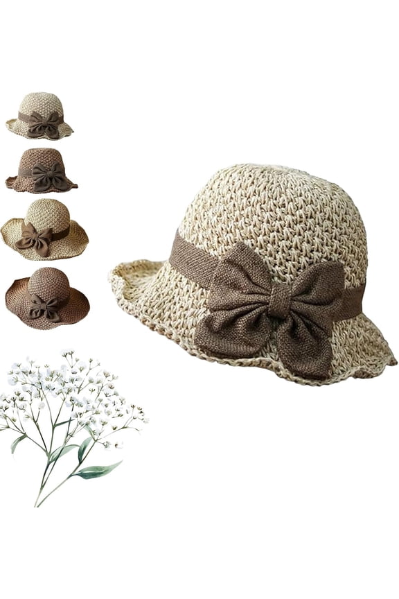 Elegant Woven Straw Sun Hat with Bow, Versatile Retro Woven Handmade Straw Hat with Ruffled Bow, Straw Hats for Women