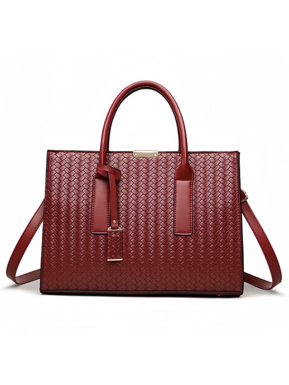 Elegant Woven Textured Tote Bag for Women, Large Capacity Leather Handbag with Detachable Shoulder Strap, Stylish Top-Handle Handbag for Work, Travel & Daily Use