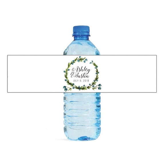 Elegant Wreath on White Background Wedding Anniversary Engagement Party Bridal Shower Water Bottle labels Birthday Party Bridal Shower Easy to Use Self Stick Labels