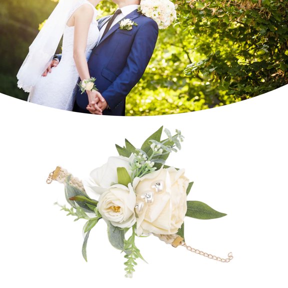 Elegant Wrist Corsage, White Roses Greenery For Weddings Proms, Comfortable Durable