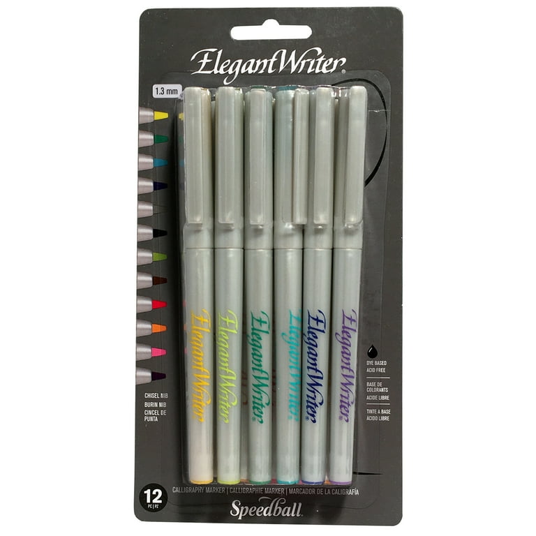 Speedball Elegant Writer Calligraphy 12 Marker Set, Assorted Colors, 1.3 mm