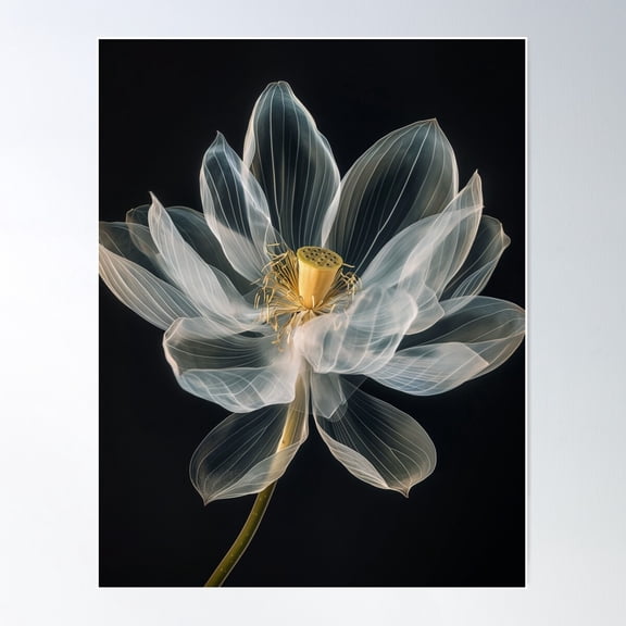 Elegant X-Ray Lotus Flower Art Print - Transparent Botanical Decor Poster Wall Art, Modern Wall Decor For Living Room Bedroom, 8x12 UNFRAMED