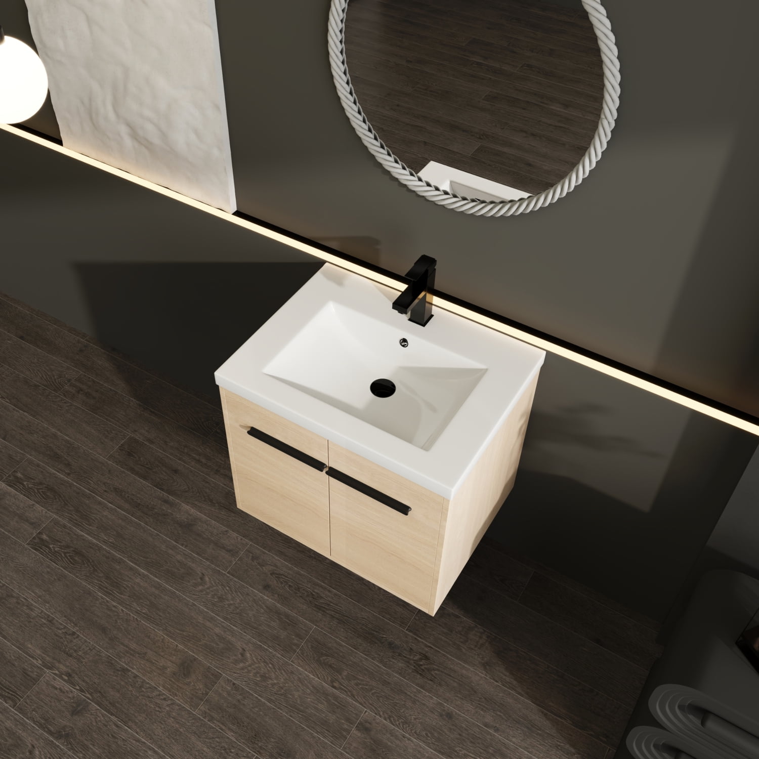 Elegant XNGGNG Stylish LEVISTAR Oak 24 Inch Bathroom Vanity Set with