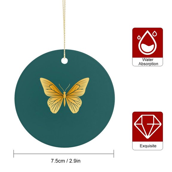 Elegant Yellow Butterfly Ornament Butterfly Decorative Ceramic Christmas Tree Ornaments Round Ceramic Hanging Ornaments Home Decoration Round Porcelain Ornament Personalized Xmas Tree Ornament