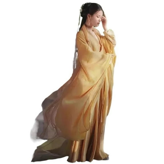 Elegant Yellow Chinese Dress for Women Traditional Wei Jin Style Spring Performance Costume