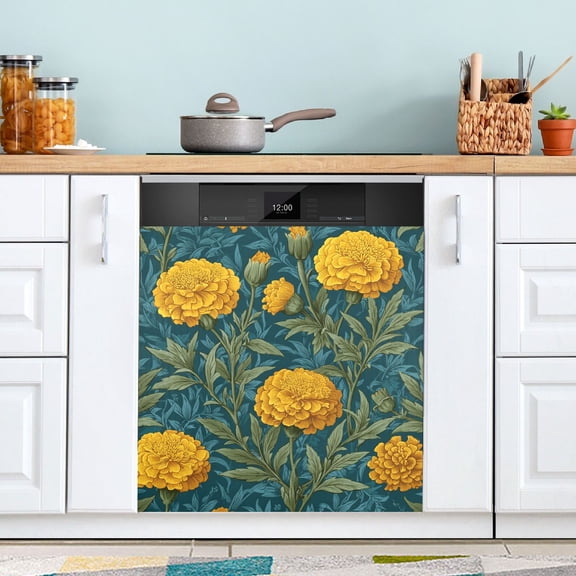 Elegant Yellow Marigold Leaves Dishwasher Magnet Refrigerator Magnetic Cover Washing Machine Magnet Sticker Kitchen Decor