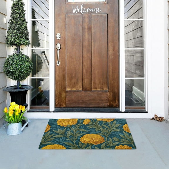 Elegant Yellow Marigold Leaves Doormats Welcome Mats Gate Pads Entryway Outdoor 32" x 20"