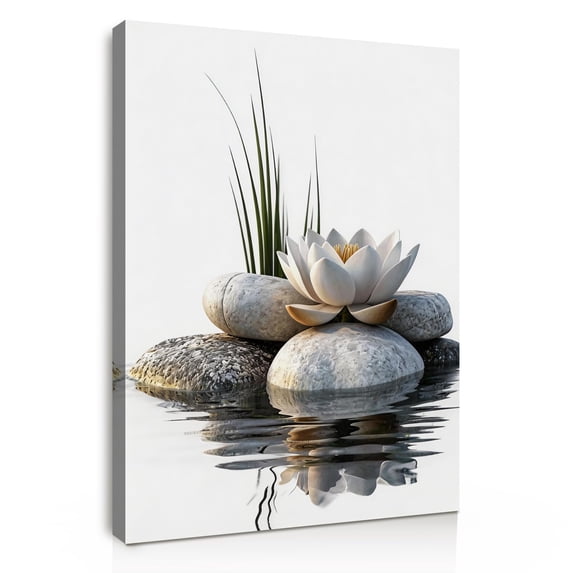Elegant Zen Stones Canvas Wall Art Framed Canvas Prints Minimalist Nature Wall Art, Peaceful Zen Wall Art for Bathroom Wall Art, Bedroom Wall Decor, Meditation Yoga Room Wall Decor