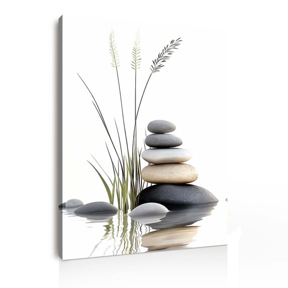 Elegant Zen Stones Canvas Wall Art Framed Canvas Prints Minimalist Nature Wall Art, Peaceful Zen Wall Art for Bathroom Wall Art, Bedroom Wall Decor, Meditation Yoga Room Wall Decor