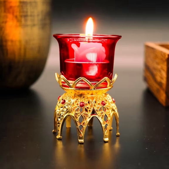 Elegant Zinc Alloy Candlestick with Red Crystal Glass - European Court Style Home Dcor for Ambient Lighting