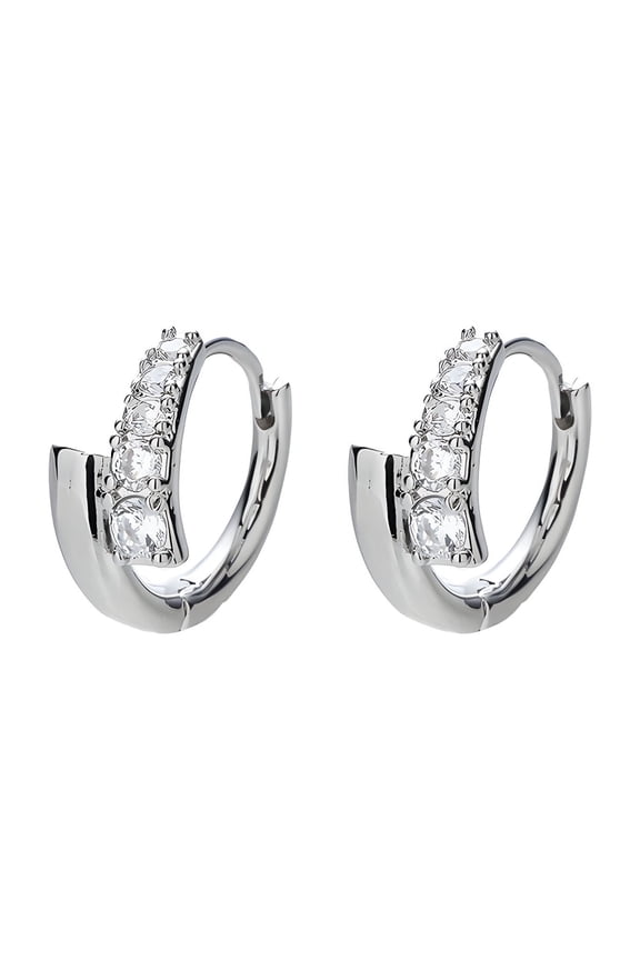 Elegant Zirconia Hoop Earrings, Geometric Design, Silver-Plated Copper, Minimalist and Versatile