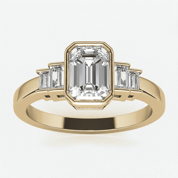 Auory Emerald Cut Ring 18K Yellow Gold Plated over Silver 2 Carat Moissanite Minimalist Solitaire Engagement Ring for Women
