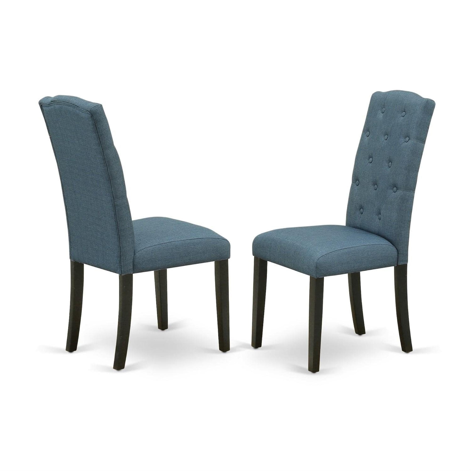Celina Blue Linen Upholstered Parsons Side Chair with Black Legs - Set of 2