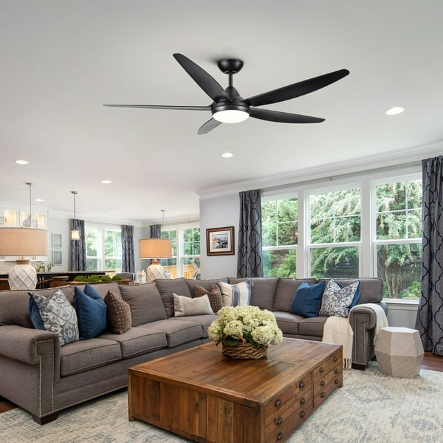 Elegant and Contemporary XNGGNG 56-Inch Integrated LED Ceiling Fan with Black ABS Blade  Designed for Ambient Lighting and Efficient Air Circulation