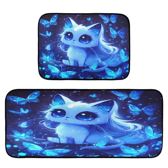 Elegant and Cute Cat 2-Piece Kitchen Carpet Mat Set, Non-Slip Memory Foam, Soft for Kitchen and Living Room Use