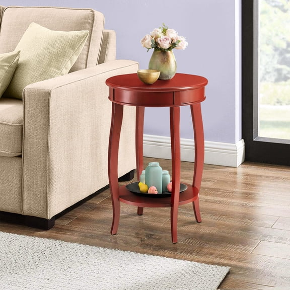 Elegant and Functional - Wooden Round Side Table with Shelf for Neat Living Area
