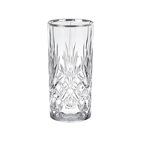Elegant and Modern Crystal Drinkware for Hosting Parties and Events - Set of 4, Water, Beverage, or Ice Tea Glass, Silver Band, 11 oz.