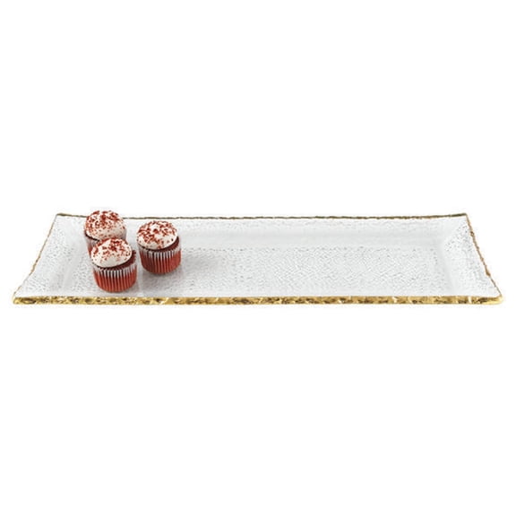 Elegant and Modern Decorative Handcrafted Sophisticated Glass Serveware - Goldedge Rectangle Platter, 18x6.5 Inches