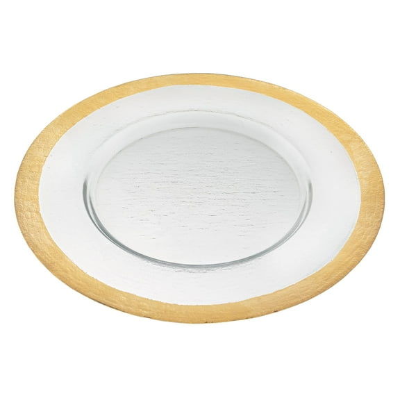 Elegant and Modern Decorative Serveware Plate for Home and Parties - Gold Border Charger, 13 Inches