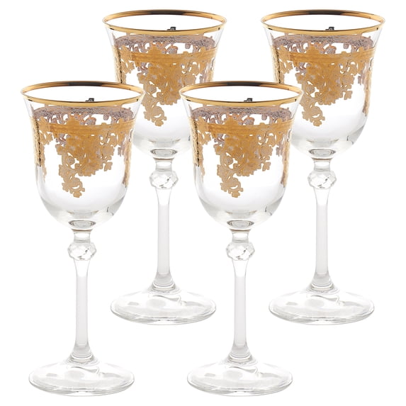 Elegant and Modern Embellished 24K Gold Crystal Glassware for Hosting Parties and Events - 7 oz, White Wine Goblets, Set of 4
