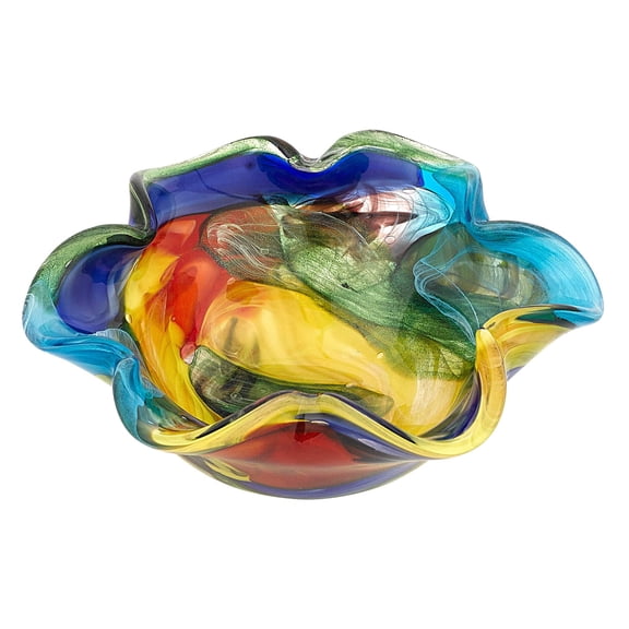 Elegant and Modern European Mouth Blown Crystal Serving or Centerpiece Bowl for Home Decor - Stormy Rainbow Bowl, 8.5 Inches