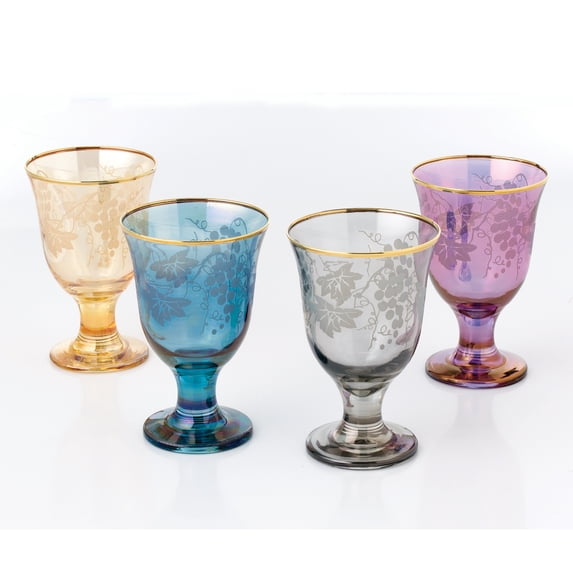 Elegant and Modern Glass Made Glassware Set for Hosting Parties and Events - 10 oz, Rocks Goblet Grape, Set of 4, Multicolor