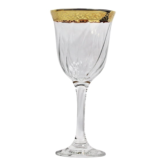 Elegant and Modern Glass Made Glassware Set for Hosting Parties and Events - 9 oz, White Wine Goblets, Gold Band Venetian, Set of 6