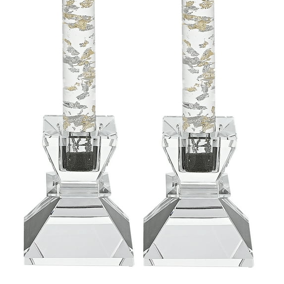 Elegant and Modern Handcrafted Optical Crystal Candle Holders - Saturn Pair Candlesticks, 2.75 Inches