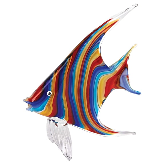 Elegant and Modern Murano Style Art Glass Colorful Animal Figurines - Rainbow Tropical Fish, 9.75x8.5 Inches