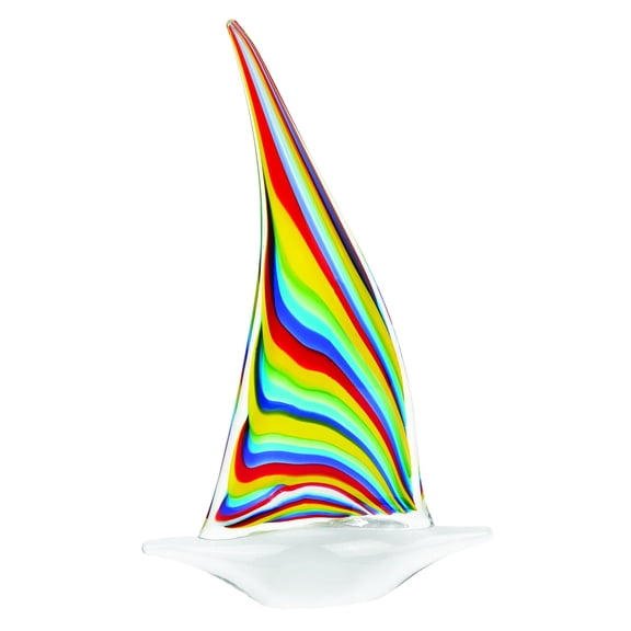 Elegant and Modern Murano Style Art Glass Colorful Centerpiece - Rainbow Sailboat, 14 Inches
