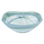 Elegant and Modern Murano Style Art Glass Colorful Centerpiece Squarish Bowl for Home Decor - Aqua Marine Alabaster, 10" X 3.75"
