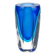 Elegant and Modern Murano Style Art Glass Decorative Vase for Home Decor - Blue Azure Art Glass Vase, 6 Inches