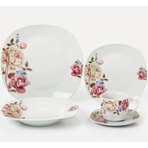Elegant and Modern Porcelain Square Dinnerware Set for Hosting Parties and Events - 20 Piece, Service for 4
