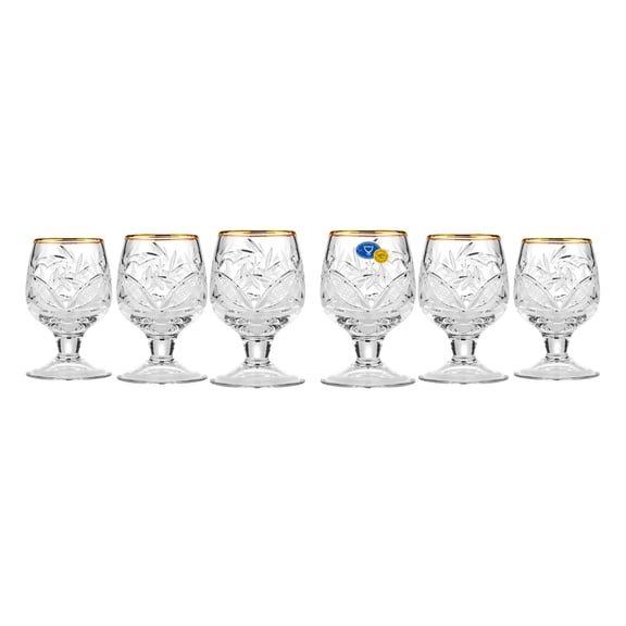 Elegant and Modern Russian Cut Crystal Drinking Glass for Home, Parties, and Events - 1.7oz, Sherry Shot Glass Gold Rim, 50ml, Set of 6