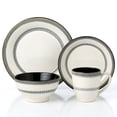 thumbnail image 1 of Elegant and Modern Stoneware Scroll Dinnerware Set for Hosting Parties and Events - Contrast, 16 Piece, 1 of 8