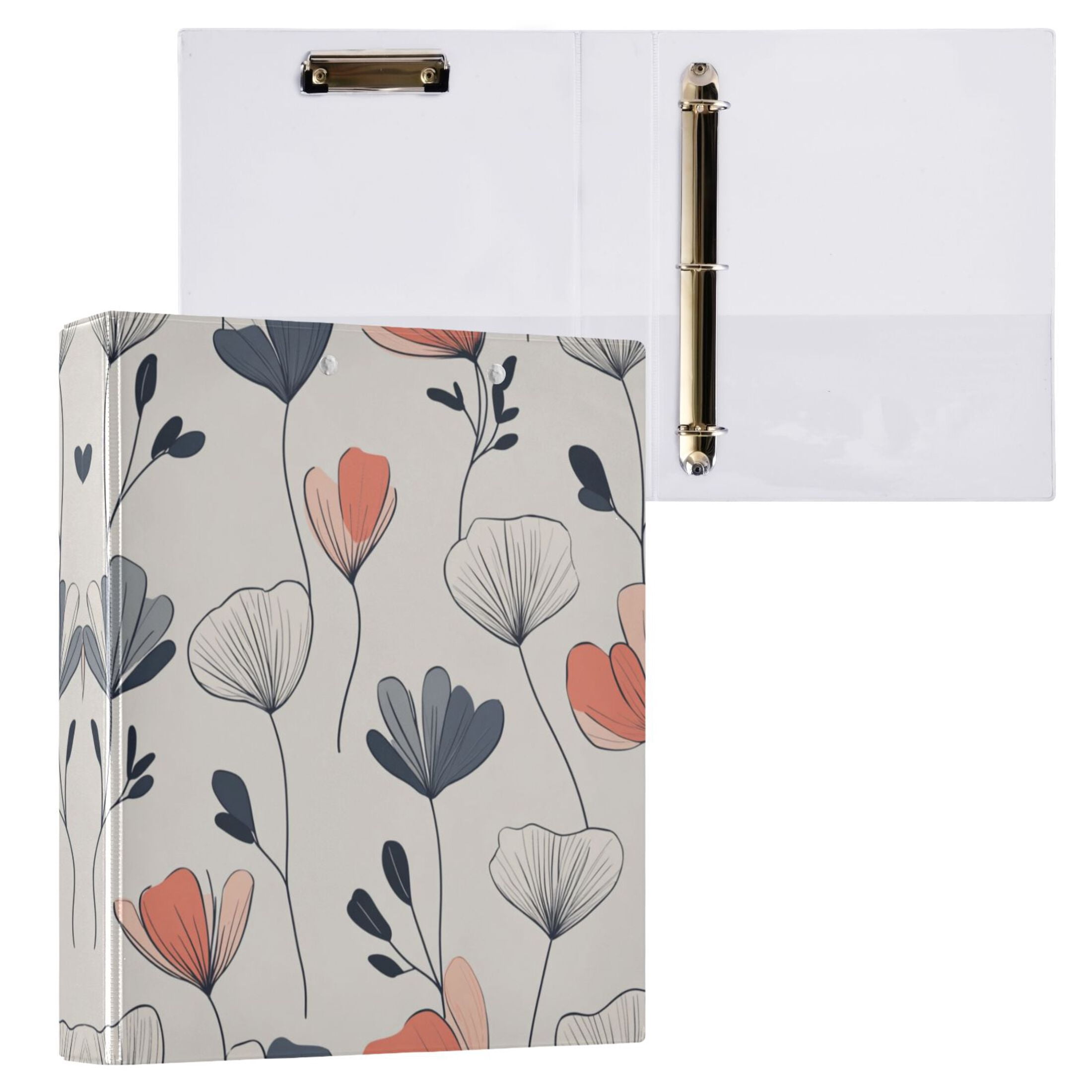 Mini Folder With Rings Elegant and Simple Flowers 3 Ring Hardcover Binders 1.5in Round Rings ...