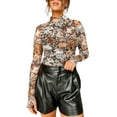 thumbnail image 1 of Elegant and Sophisticated Long Sleeve Blouse - Brown Floral Print, High Neck, and Sheath Silhouette - [ZhiHiMeRi] | (US 4-6)S, 1 of 12
