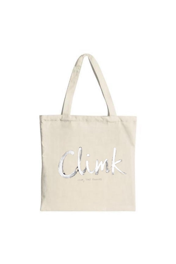 Elegant beige tote bag with cursive " Clink " and " going your way " in minimalist design perfect for shopping travel and parties