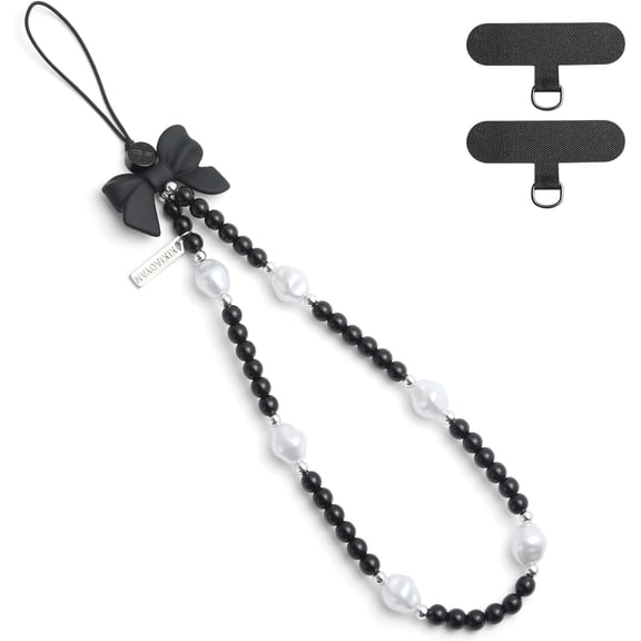 Elegant black bow beaded mobile phone charm -Stylish and lovely wrist strap, cute accessories - Perfect for iPhone