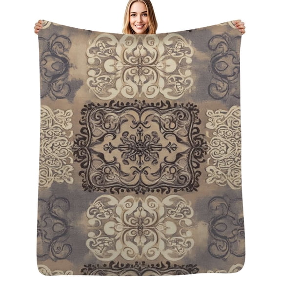 Elegant damask textile pattern design Flannel Blanket Warm Soft Bedding Throws Winter Camping Chair Sofa Bed
