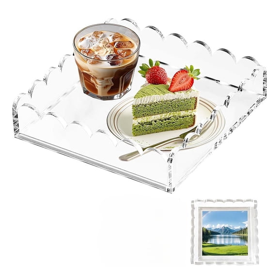 Elegant for Acrylic Scalloped Tray with Mat for Customizable Home Dcor