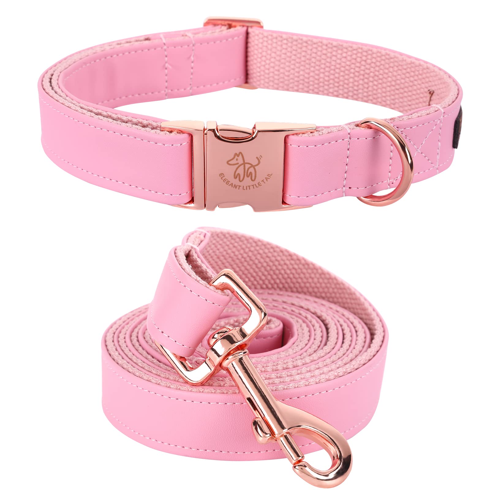 Elegant little tail Pink Dog Collar and Leash, Durable Pet Collar, Leather  Dog Collar Adjustable Girl Dog Collars for Small Dogs